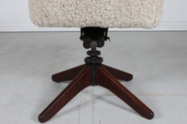 Hans J. Wegner Style Vintage Swivel Chair Reupholstered with New Sheepskin 1940s. Danish Modern Furniture.