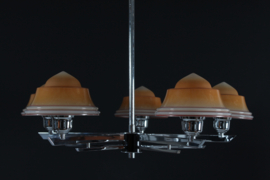 Art Deco Chandelier 5-armed with Handmade Shades by Fog & Mørup Denmark 1940s