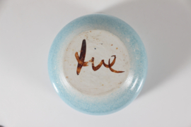 Tue Poulsen Own Studio Large Ceramic Bowl Light Blue with Gold Stripe Decoration, Danish Ceramic 1980s.