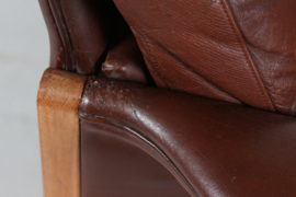 Finn Juhl style Two-Seat Sofa with Dark Cognac-Colored Leather Made in Denmark. Mid-century Modern