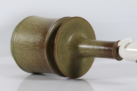 Kähler Sculptural Table Lamp with Greenish Brown Glaze + New Shade. Danish Modern Ceramic 1960s
