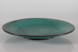 H. A. Kähler Art Deco Low Ceramic Bowl/Ceramic Dish with Verdigris Green Glaze, Nils Kähler Denmark 1940s