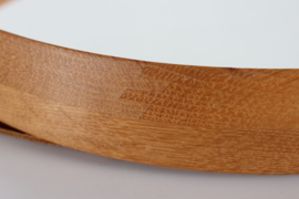 Uno and Osten Kristiansson Round Mirror of Oak with Leather Strap for Hanging by Luxus Vittsjö Sweden, 1970