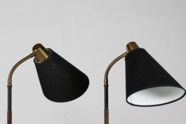 Pair of Scandinavian Adjustable Floor Lamps of Black Lacquer and Brass 1940s. Scandinavian Modern.