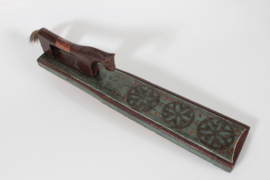 Antique Danish Mangle Board Wedding Love Gift. Painted Wood with Horse Handle, 1803. Length 61 cm.
