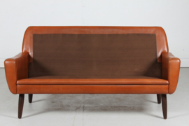 Danish Modern Two-Seat Sofa with Cognac-Colored Leather Made in Denmark Mid-century 1960s