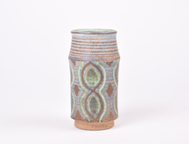 Johannes Andersen Denmark Cylindrical Vase with Handpainted Decor Danish Mid-century Pottery