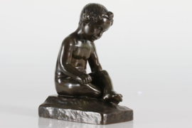 Just Andersen Figurine of Boy by Elna Borch Made of Disco Metal, Denmark 1940s