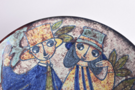 Marianne Starck for MA&S (Michael Andersen & Søn) Very Large Bowl / Wall Decor with Figurative Motif (Couple in Love) in Persia Glaze, Danish Ceramic 1960s