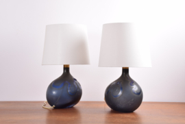 Pair of Michael Bang for Holmegaard Lamp Art "Asymmetrisk" Medium Midnight Blue Sculptural Glass Table Lamps. Danish Modern Lighting 1970s