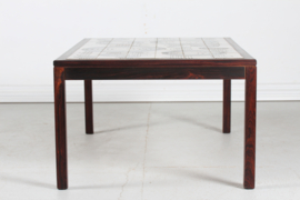 Danish Modern Oblong Coffee Table in Dark Wood and Ceramic Tiles from L. Hjorth, Abstract Decor, 1960s
