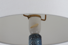 Danish Brutalist Ceramic Table Lamp by Artist Sejer with Blue Glaze + New Shade. Mid-century Ceramics, Unica 1970s.