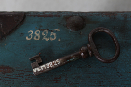 Kid Size Antique Swedish Campaign Chest/Storage Box with Patinated Blue Paint and Iron 1850s