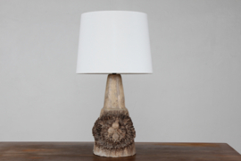 Huge Danish Brutalist Sculptural Ceramic Table Lamp, Beige-Brown Colors + New Shade 1970s