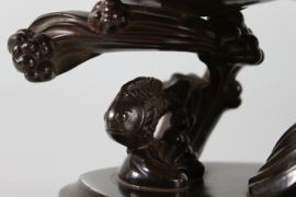 Just Andersen Figurine of Boy on Large Fish Made of Disco Metal, Denmark 1940s.