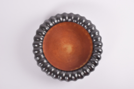 Danish Art Deco Michael Andersen Large Ribbed Bowl Black & Ochre (Burnt Orange) Glaze, 1940s