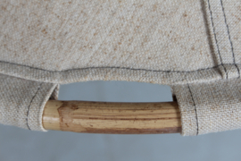 SOLD - Scandinavian Modern "Anna" Pendant by Anna Ehrner, Bent Wood & Dark Beige Fabric. Atelje Lyktan Sweden  1970s