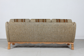 Danish Henning Kjærnulf  Style Sofa of Solid Oak with the Original Striped Wool 1970. Danish Modern, Mid-century.