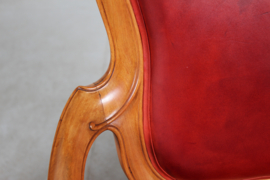 Pair Danish Rococo Armchairs of Walnut and Red Aniline Leather from ca. 1880