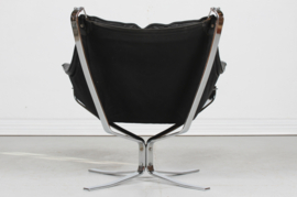 Sigurd Ressell Falcon Lounge Chair with Black Leather and Chrome Base 1970s