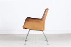 Mirja Dux Easy Chair Cognac Colored Leather Cushions Scandinavian Modern 1970s
