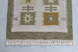 Hand-woven Röllakan Woolen Rug with Geometric Pattern 1970s Scandinavian