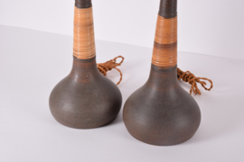 Pair of Kähler / Le Klint Table Lamps Brown Ceramic with Cane Mid-century Ceramic Lighting
