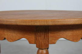 Henning  Kjærnulf / Axel Einar Hjorth Style Brutalist Round Coffee Table of Solid Oak by Danish Cabinetmaker 1950s.