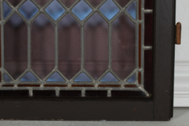 Set of Old Leaded Windows with Colored Panes in Frame of Dark Wood, Denmark 1940s