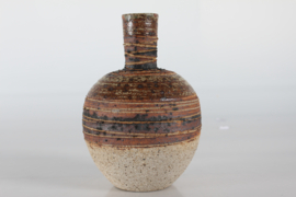 Danish Tue Poulsen Rustic Stoneware Vase of Chamotte-clay with Stripe Decor 1970s. Danish Modern Ceramics.