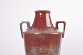 Michael Andersen & Søn Denmark Tall Handled Vase Oxblood & Green Glaze Art Deco Danish Mid-century Ceramic