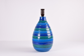 Large Aldo Londi for Bitossi Table Lamp Blue Green Stripes Teardrop Shape Italian Ceramic 1960s