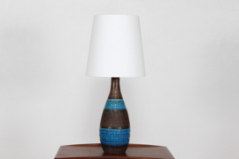 Huge Aldo Londi for Bitossi Table Lamp, Blue and Brown Italian Ceramic with New Shade, 1960s