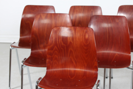 German Flötotto and Pagholz Set of Six Stacking Chairs of Molded Plywood 1970s