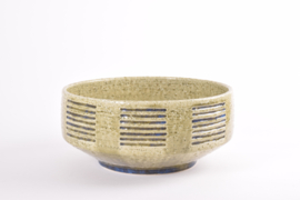 PALSHUS Denmark Large Bowl Dusted Green & Blue Glaze Stripe Decor Design Per Linnemann-Schmidt Danish Mid-century Ceramic