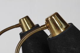 Pair of Scandinavian Adjustable Floor Lamps of Black Lacquer and Brass 1940s. Scandinavian Modern.