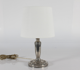Danish Art Nouveau Table Lamp of Pewter with Floral Pattern and New Shade 1920s