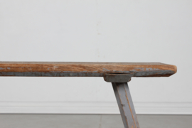 High Antique Swedish Bench of Solid Pine, Partly with Grey Paint which gives is Patina, Mid 19th Century