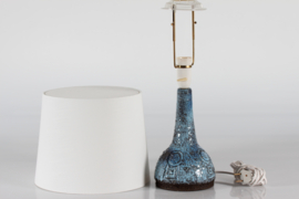 Danish Brutalist Ceramic Table Lamp by Artist Sejer with Blue Glaze + New Shade. Mid-century Ceramics, Unica 1970s.