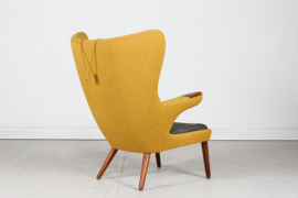 Danish Papa Bear Chair of Teak and Warm Yellow Wool, 1950s. Danish Modern.