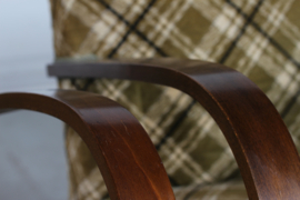 Danish Art Deco 2 Club Chairs Almost Identical of Dark Wood and Checked Velour, 1940s