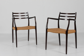 N. O. Møller Pair of Armchairs No. 62 of Mahogany Made by J.L. Møller in Denmark. Danish Modern 1960s.