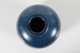 Large Ball Shaped Gunnar Nylund Vase by Nymølle with Dark Blue Glaze 1960s. Danish Mid-century Ceramics.