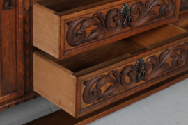 Historicism Sideboard Credenza Hand Carved Oak with Beautiful Details Danish Cabinetmaker, 1940s