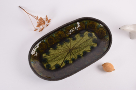 44,5 cm Thomas Toft Huge Oblong Platter Green & Brown Glaze Chamotte Clay, Danish Mid-century Ceramic // PRICE UPON REQUEST