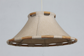 SOLD - Scandinavian Modern "Anna" Pendant by Anna Ehrner, Bent Wood & Dark Beige Fabric. Atelje Lyktan Sweden  1970s