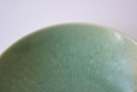 Saxbo Eva Stæhr Nielsen Attributed Denmark  Bowl with Green Glaze Grass & Bird Motif Danish Mid-century Pottery