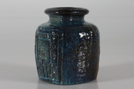 Artistic Vase by Danish Sejer Ceramic Studio Brutalist Style Pottery, Rustic with Blue Glaze 1970s. Danish Modern Ceramics.