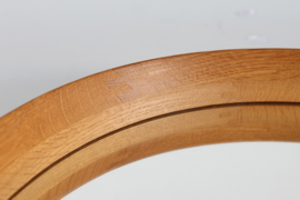 Uno and Osten Kristiansson Round Mirror of Oak with Leather Strap for Hanging by Luxus Vittsjö Sweden, 1970