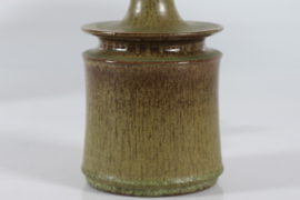 Kähler Sculptural Table Lamp with Greenish Brown Glaze + New Shade. Danish Modern Ceramic 1960s